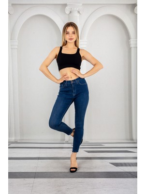 Comstarmoda Kadın Skinny Yüksek Bel Bilek Boy Dar Paça Likralı Pantolon