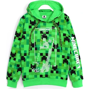 360 Derece Minecraft Creeper Baskılı Kışlık Çocuk Kapşonlu Sweatshirt 8 - 13 Yaş Aralığı Yeşil