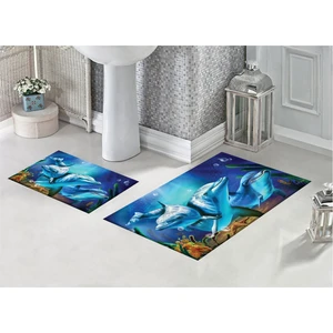 Pusula Home Yunuslar 3D Desenli Dijital Baskılı Banyo Paspası