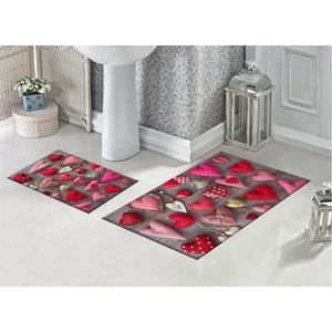 Pusula Home Ahşap Zemin ve Kumaş Kalpler 3D Desenli Dijital Baskılı Banyo Paspası