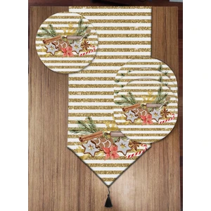 Pusula Home Yaldız Zemin Yılbaşı Detaylı 6'lı Supla ve Runner Set