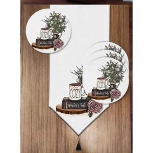 Pusula Home Dekoratif Çiçekli 6'lı Supla ve Runner Set