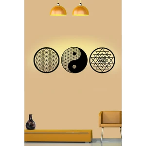 Yaşam Çiçegi Sri Yantra Ying Yang Siyah 3lü Set 20X20CM