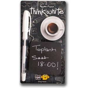 Think White Siyah Yapışkanlı Bloknot Beyaz Jel Kalem