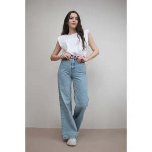 Mavi Kar Yıkamalı Salaş Süper Yüksek Bol Paça Kot Pantolon Wide Leg Jeans