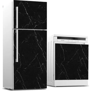 Sticker Art Buzdolabı ve Bulaşık Makinası Beyaz Eşya Sticker Kaplama Siyah Mermer