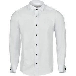 Beyaz Damatlık Ata Yaka Taş Düğme Slim Fit Gömlek
