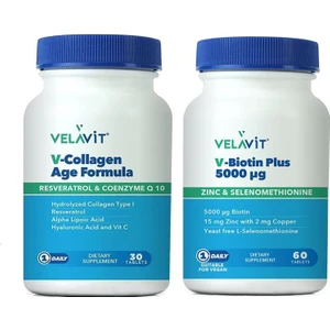 V-Collagen Age Formula 30 Tablet+Velavit V-Biotin 5000 Mg 60 Tablet