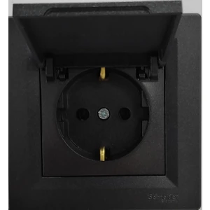 Schneider Electric Asfora Antrasit Kapaklı Topraklı Priz + Çerçeve