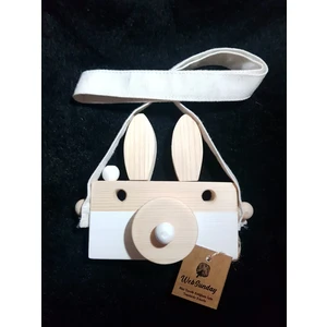 Ahşap Tavşan Fotoğraf Makinesi - Beyaz