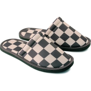 Erkek Siyah Beyaz Dama Desenli Yumuşak Tabanlı Ev Terlik