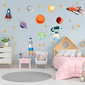Echo Home Uzayda Astronot Uzay Mekiği Gezegenler ve Yıldızlar Duvar Sticker