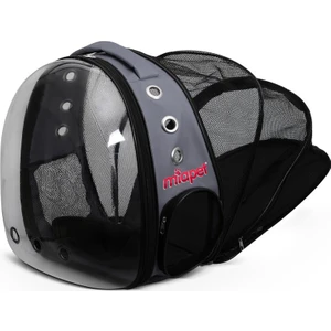 Miapet Şeffaf Fileli Astronot Kedi Köpek Taşıma Çantası 42X22X33 cm Gri
