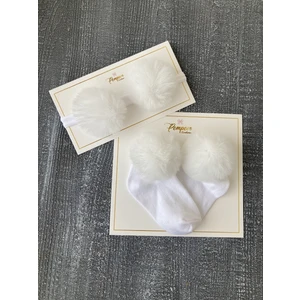 Pempem Bandana Pempembandana Kız Bebek Peluş Ponponlu Corap Banndana Set