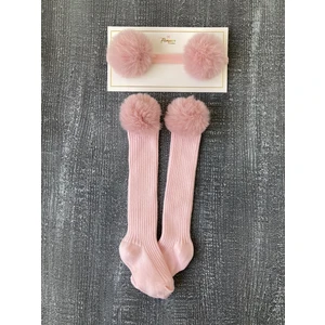 Pempem Bandana Pempembandana Kız Bebek Uzun Peluş Ponponlu Çorap Bandana Set