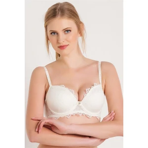 Magic Form 4592 Kadın Ekru Brode Dantelli Çıkarılabilir Dolgulu Süngerli Push-Up Sütyen