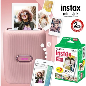Instax Mini Link Pembe Akıllı Telefon Yazıcısı ve 20'li Mini Film