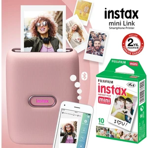 Instax Mini Link Pembe Akıllı Telefon Yazıcısı ve 10'lu Mini Film
