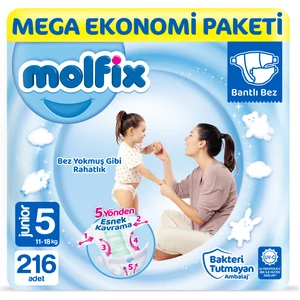 3D Bebek Bezi Beden 5 Junior Mega Ekonomi Paketi 216 Adet
