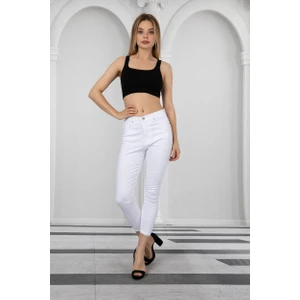 Beyaz Kadın Skinny Yüksek Bel Bilek Boy Dar Paça Likralı Pantolon