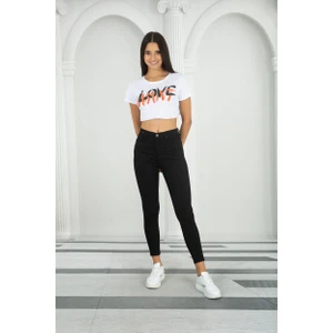 Siyah Kadın Skinny Yüksek Bel Bilek Boy Dar Paça Likralı Pantolon