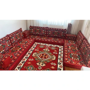 Şark Köşesi Sedir Minderi 160 x 240 cm Kilim Takımı Konsept Kırmızı 13 Parça