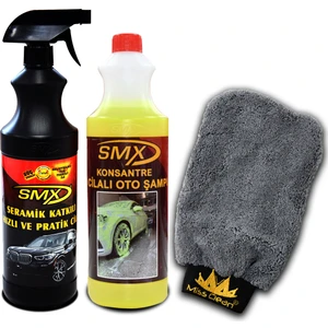 Seramik Katkılı Hızlı ve Pratik Cila - Smx %40 Cilalı Oto Şampuanı - Mikrofiber Oto Yıkama Eldiveni