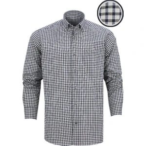 Erkek Gri Lacivert Klasik Kesim Ekose Kareli Yaka Düğmeli Tek Cepli Uzun Kol Gömlek