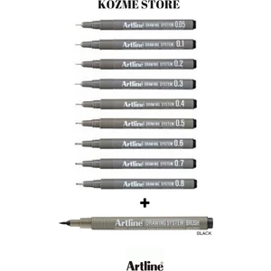 Drawing System Teknik Çizim Kalemi 9  1 Brush Tam Set