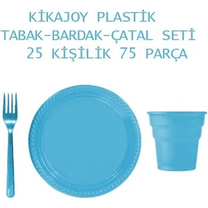 Plastik Lüks Mavi 25 Kişilik Tabak-Bardak-Çatal Seti