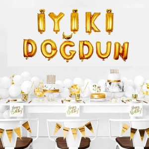 Patladı Gitti Iyi Ki Doğdun 11 Parça Harf Gold Altın Renk Folyo Balon Seti