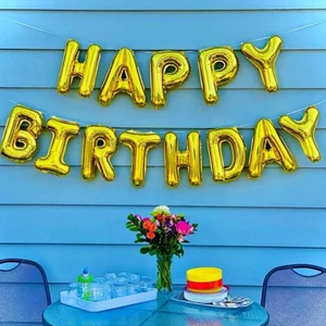 Patladı Gitti Happy Birthday Harf 13 Parça Gold Altın Renk Folyo Balon Seti
