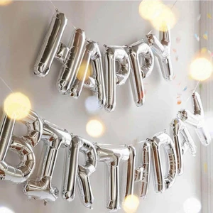 Patladı Gitti Happy Birthday Harf 13 Parça Gümüş Renk Folyo Balon Seti