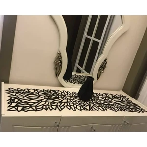 Runner - Masa Örtüsü - Sehpa Örtüsü - Suni Deri - 4 Parça Kahve Sunumluğu