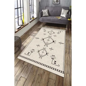 Cappio Halı Siyah Geometrik Şekilli Kilim Desenli Halı Makinede Yıkanabilir
