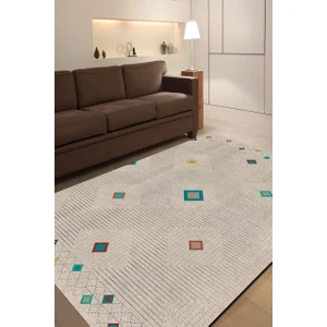 Cappio Halı Çizgili Krem Kilim Desenli Halı Makinede Yıkanabilir
