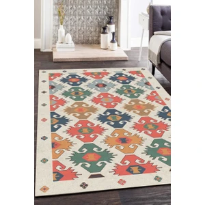 Cappio Halı Geleneksel Kilim Desenli Krem Halı Makinede Yıkanabilir