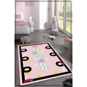 Cappio Halı Seksek Desenli Pembe Çocuk Odası Halısı Makinede Yıkanabilir