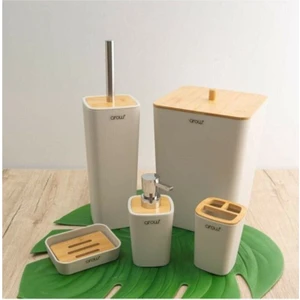 Akrilik 5 Parça Beyaz Ahşap Kapaklı Banyo Seti TR-3148