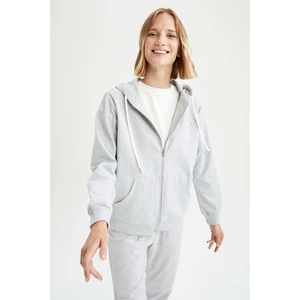 Regular Fit Basic Kapüşonlu Kanguru Cepli İçi Yumuşak Tüylü Sweat Hırka V2711AZ21AU