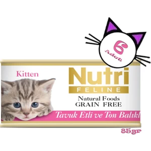 Nutri Feline Tavuklu&ton Balıklı Tahılsız 85gr Kitten Nutri Yavru Yaş Kedi Maması 6 Adet