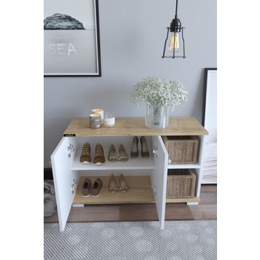 Remaks Basic Meşe-Beyaz Suntalam Ayakkabılık – 2 Raflı, 2 Fiyatı