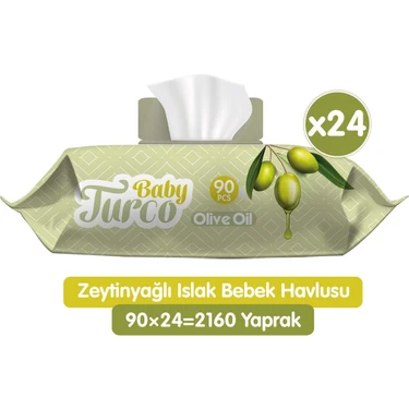 Baby Turco Zeytinyağlı Islak Bebek Havlusu 24 x 90 Adet 2160 Yaprak Hassas Temizlik