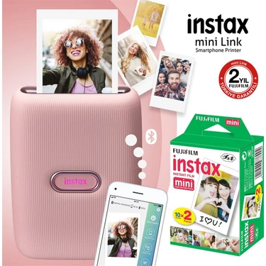 Fujifilm Instax Mini Link Pembe Akıllı Telefon Yazıcısı ve 20'li Mini