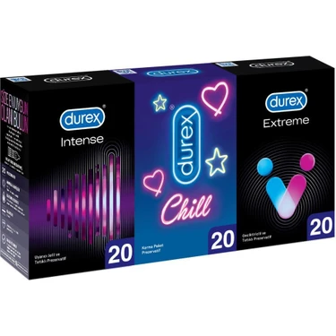 Durex Ultra Paketi 60'Lı Prezervatif (Intense I Jelli Ve Tırtıklı + Chill Karma + Extreme Ve