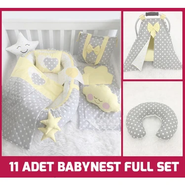 Jaju Baby Babynest Gri ve Sarı Yıldızlı 11 Parça Full Set 