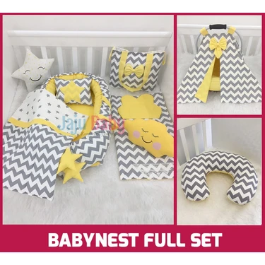 Jaju Baby Jaju Babynest Gri Zigzaglı Sarı  Babynest Full