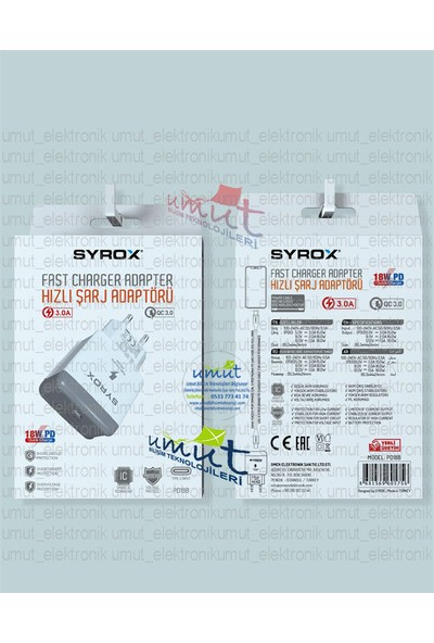 Syrox 3.0 Amper Hızlı Şarj Aleti Cihazı Adaptörü Syrox PD18B Type-C Girişli (Adaptör) - 18W Pd 3.0A Hızlı Şarj