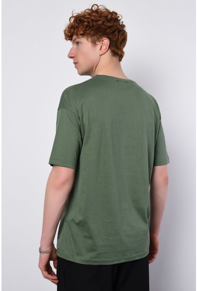 Antioch Men Açık Haki Oversize Basic Düz Model T-Shirt