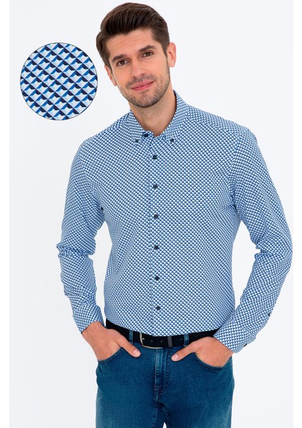 Erkek Lacivert Slim Fit Uzun Kollu Gömlek 50238724-VR033